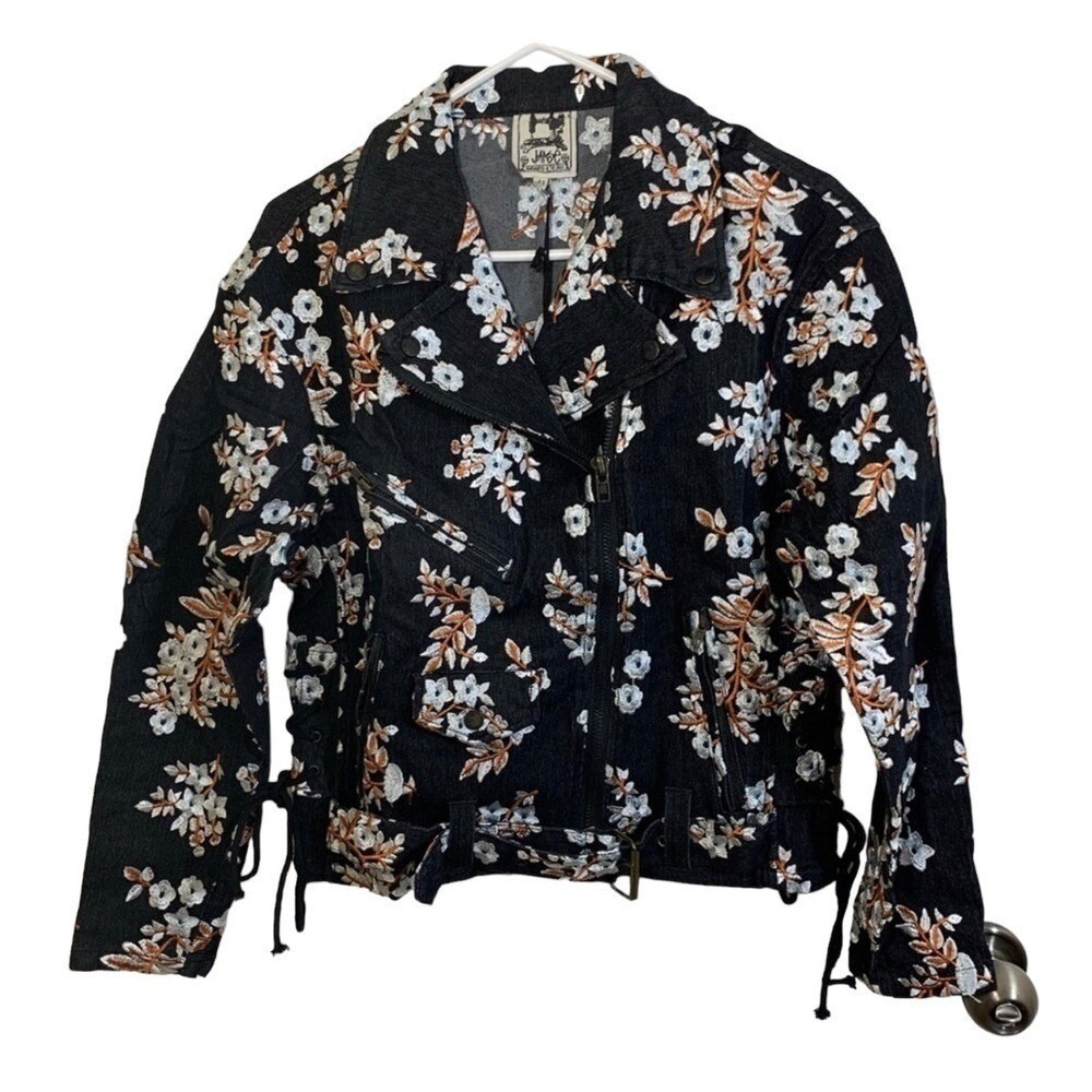 Boho Floral Embroidered Cropped Jacket Womens XS Black Jaase Festival Chic